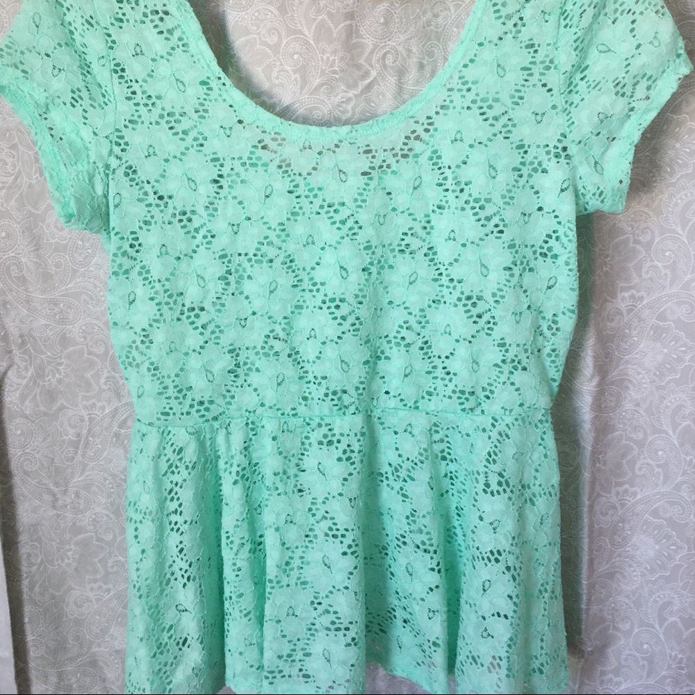 Mint Lace Peplum Blouse